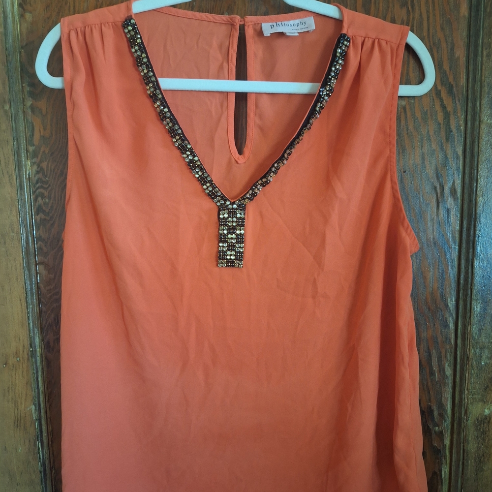 Philosophy Orange Beaded V-Neck Blouse